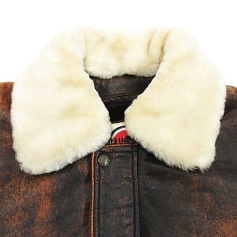 90s▪️ラッキーストライク レザーフライトジャケット XL相当 羊革 ボア襟 茶 90s LUCKY STRIKE ラッキーストライク G-1 フライトジャケット ボア