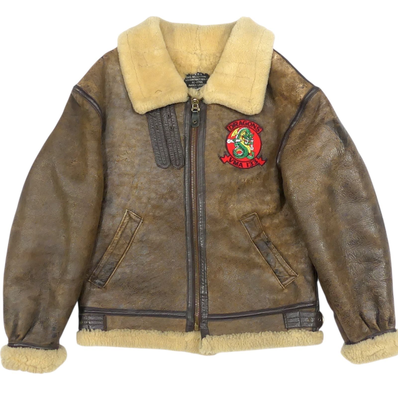 AVIREX アヴィレックス B-3 フライトジャケット 40 茶 L アメリカ製 ボマージャケット ボンバージャケット ムートン レザーフライトジャケット_サイズL一覧 SEULB屋着古 HN2318