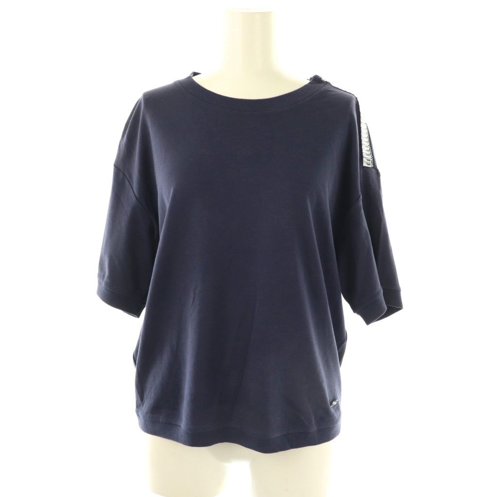 サルヴァトーレフェラガモ Salvatore Ferragamo ビジューTシャツ カットソー 半袖 S ネイビー |ES GY53