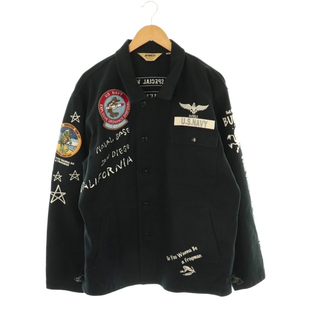 アヴィレックス AVIREX ジャケット ロゴ 刺繍 ワッペン スタンドカラー 2XL 紺 ネイビー |AT OS GY53