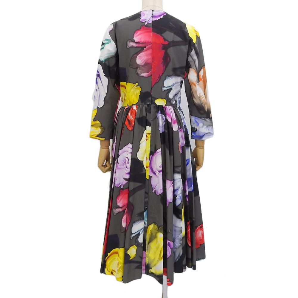 本物保証 超 プラダ PRADA フラワーモチーフ 長袖 ワンピース P39M0 S192 1VLY 40S レディース 服 コットン グレー 花柄 水彩柄