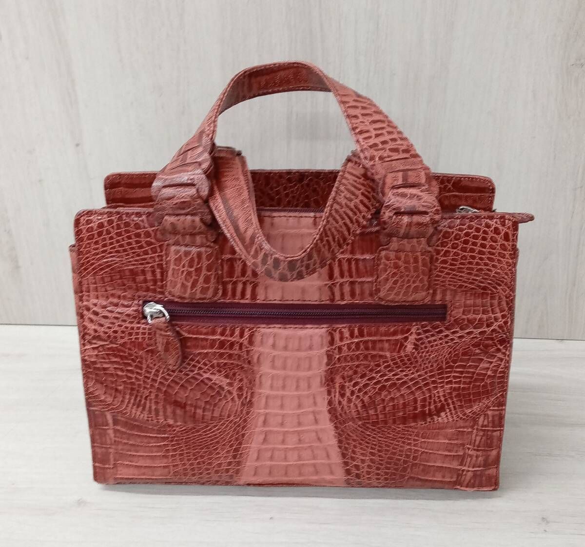 ディーニ DINI イタリア クロコダイル ハンドバッグ 赤茶 RODANIA
