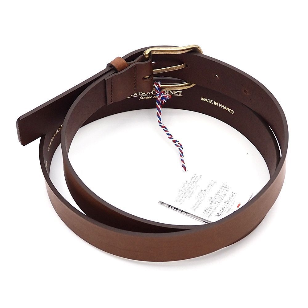 新品 MAISON BOINET レザーベルト 【サイズ：95】 ブラウン フランス製