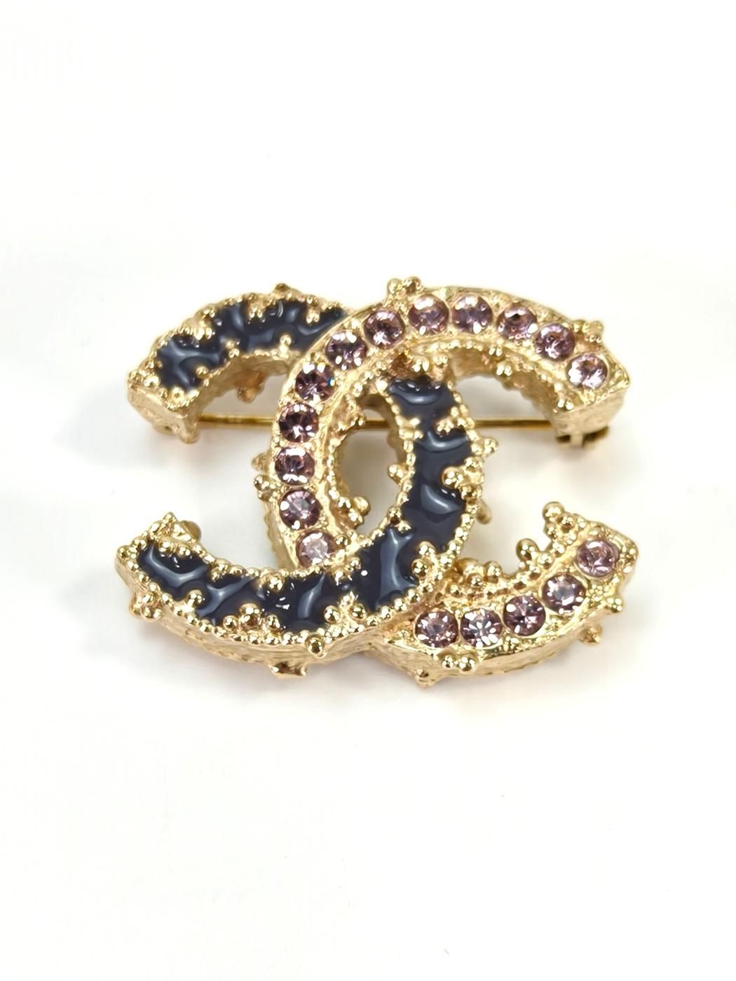 CHANEL シャネル ココマーク ラインストーン ブローチ グレー×ピンク 管理番号 10435