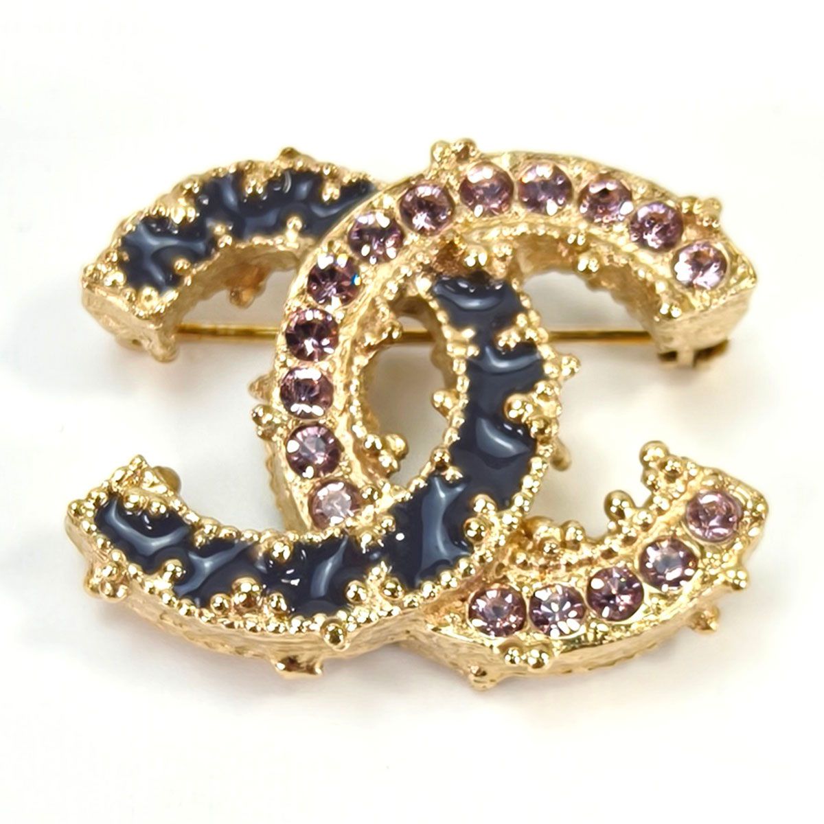 CHANEL シャネル ココマーク ラインストーン ブローチ グレー×ピンク 管理番号 10435