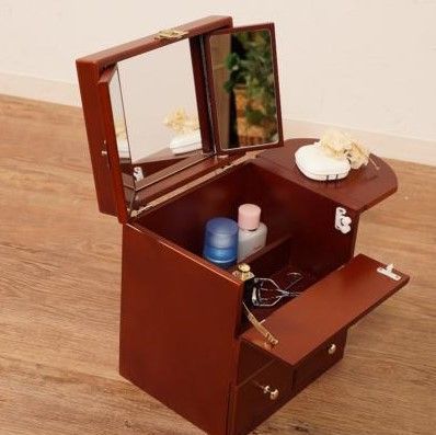 送料無料 E【新品】持ち運びできる 可愛いコスメボックス 三面鏡 ミニ 