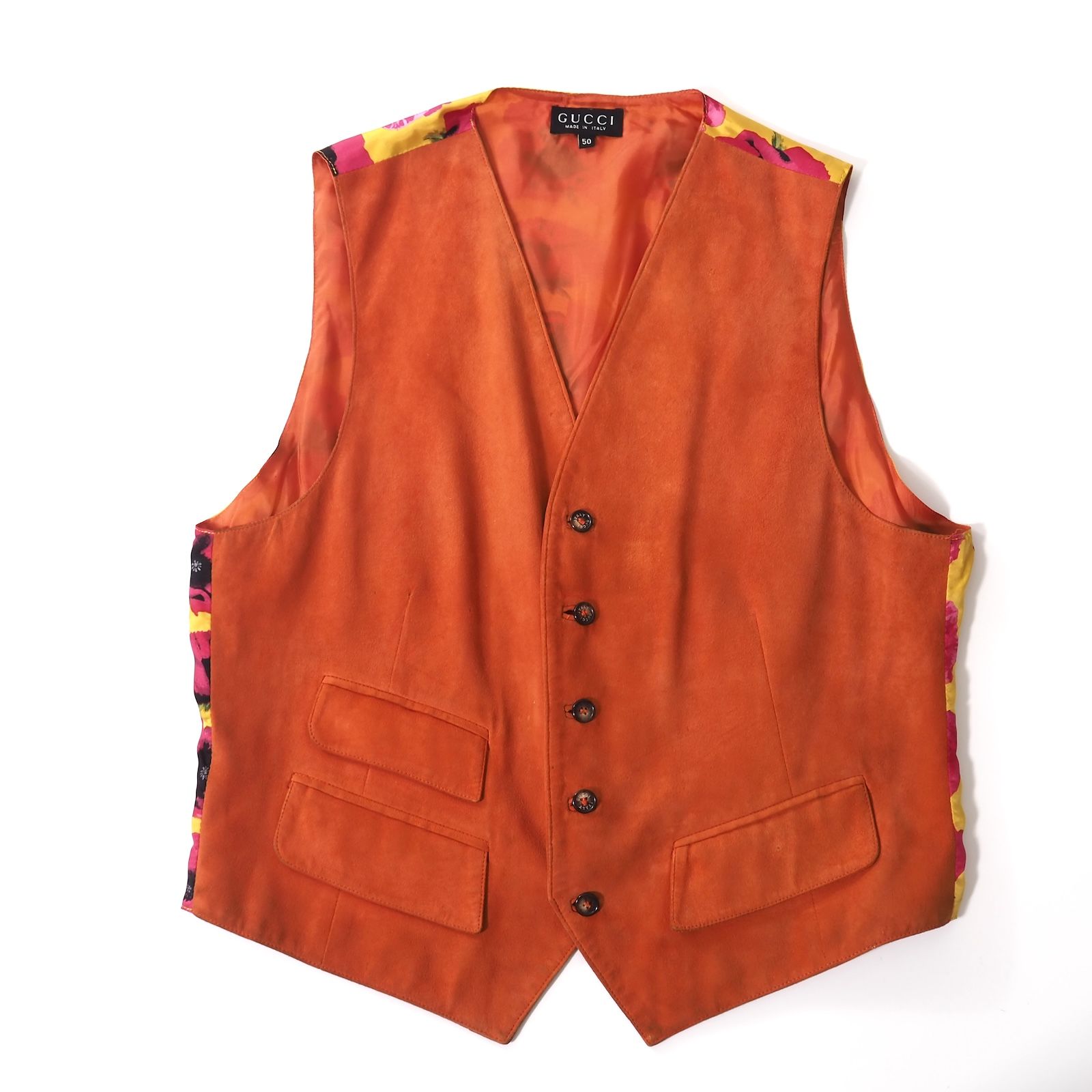 グッチ GUCCI ヴィンテージ レザー ベスト ジレ 50 オレンジ メンズ 5-YJ002