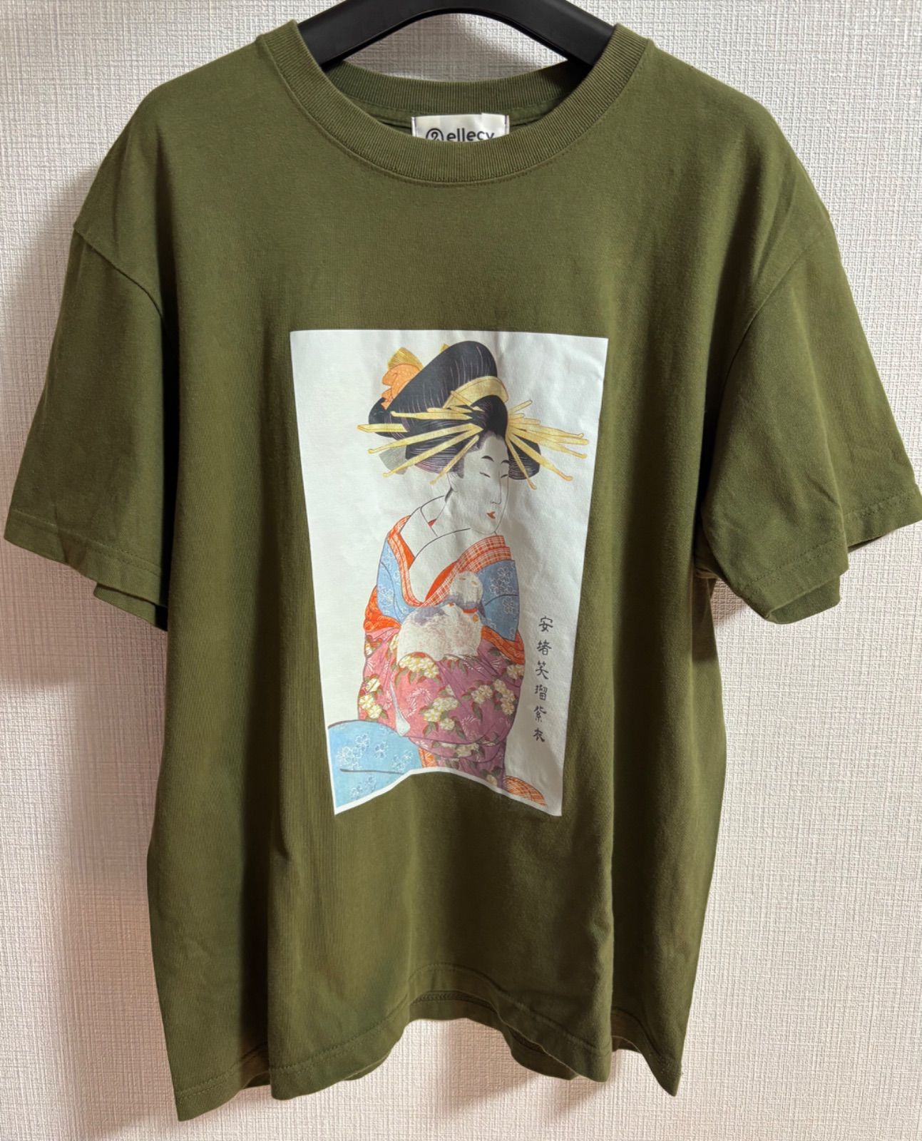 &ellecy アンドエルシー 浮世絵 半袖Tシャツ メンズ カーキ クルー 