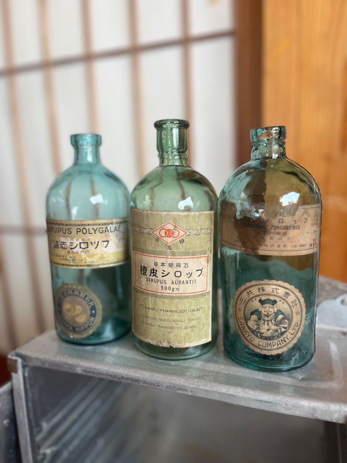アンティーク 戦前 薬瓶 薬品瓶 花瓶 ラベル カフェ 什器 硝子瓶