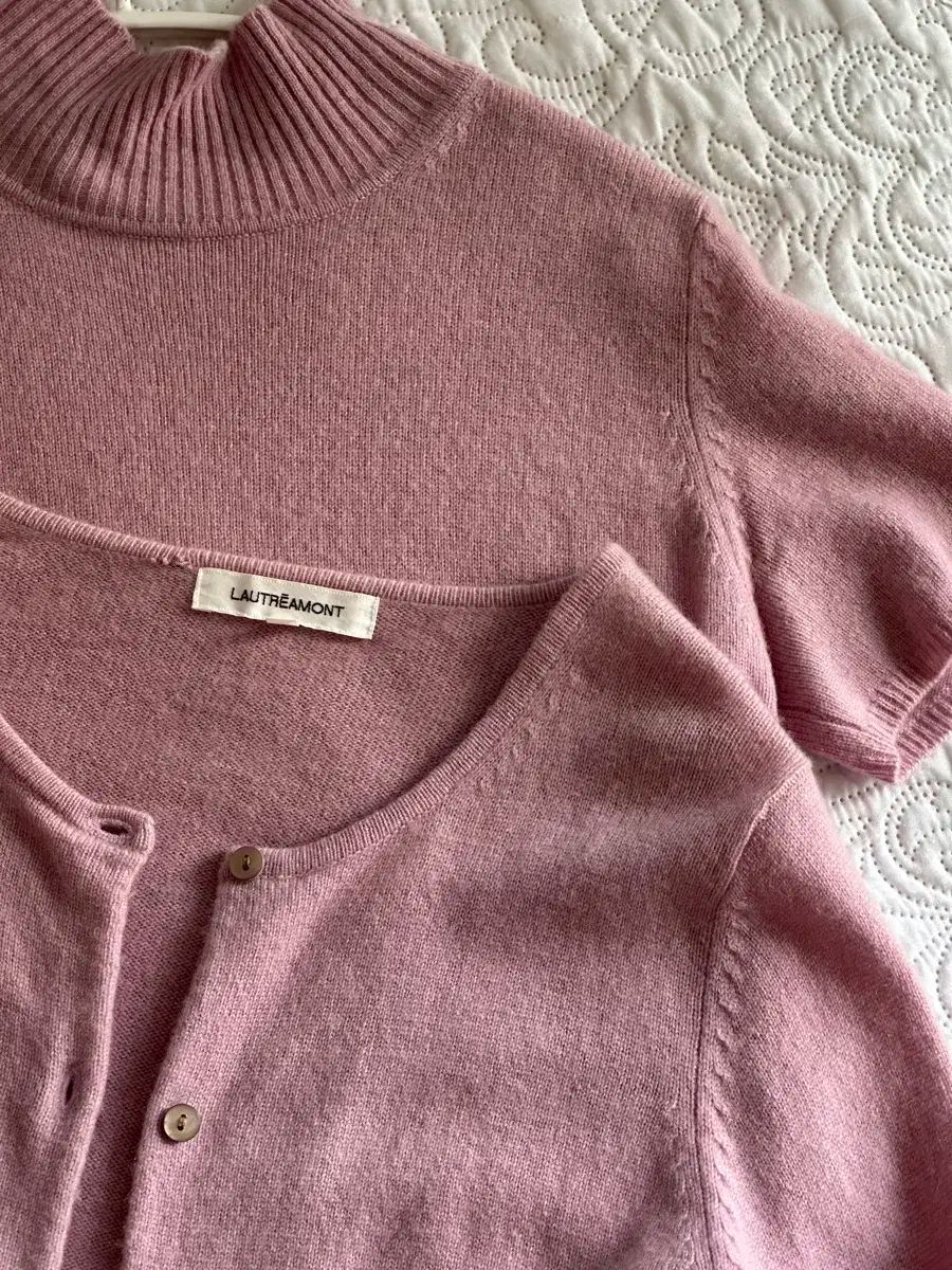 カシミア100 半袖ニット-カーディガン セット