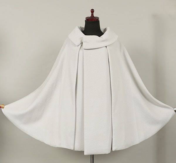 eha3320 アンゴラ 60％ 二重 トンビ ケープ コート シルバーホワイト色