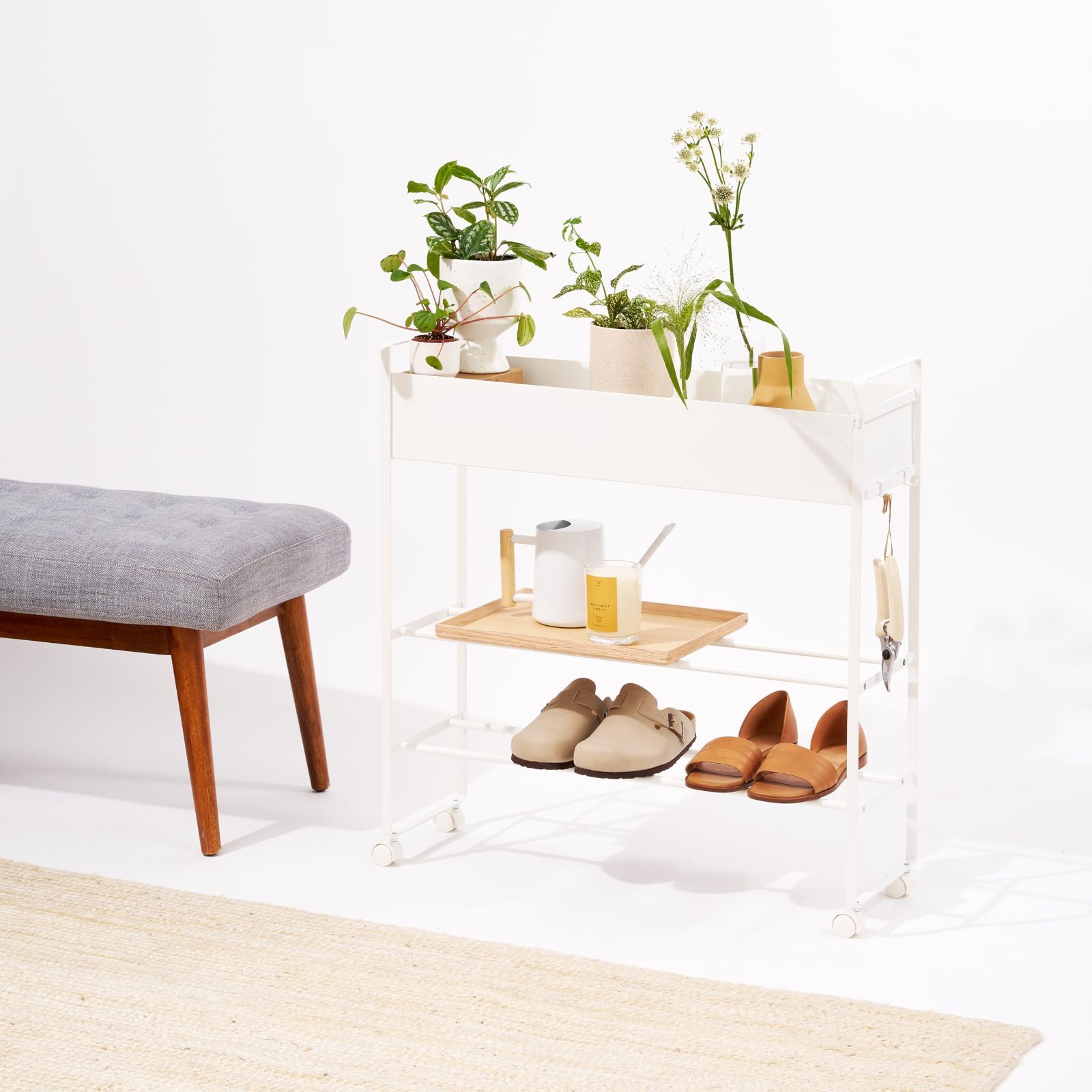 在庫 山崎実業 Yamazaki キャスター付き 玄関収納 ラック ホワイト 約W74.5 キャスター含まず W70 XD22XH74.5cm タワー 仕切り付き 収納ラック 5278