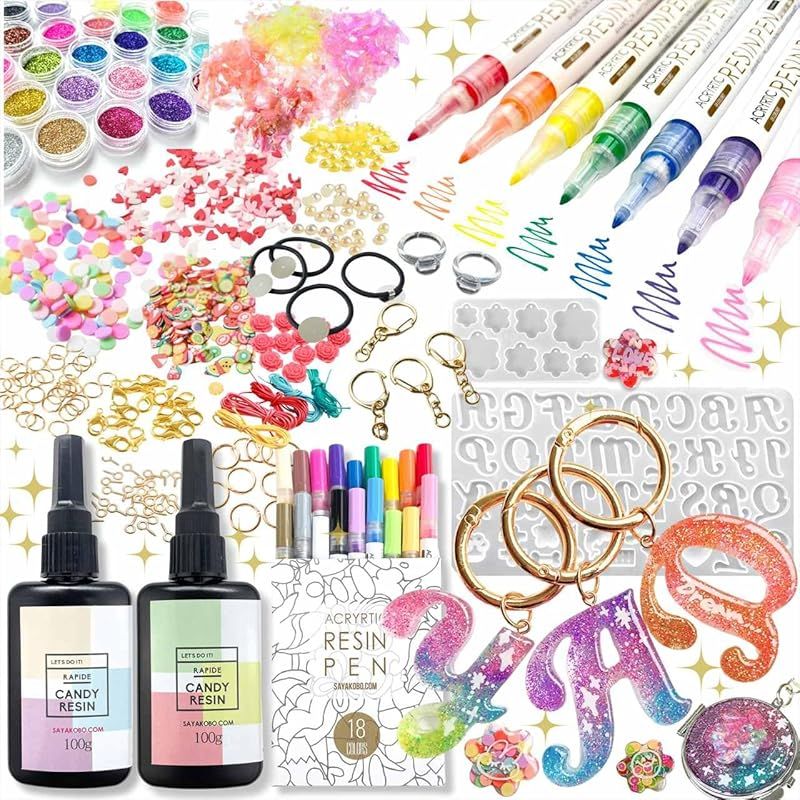 紗や工房 レジン セット 子供 キッズ キット 親子 シリコンモールド レジンペン ライト プレゼント 福袋 ギフト スターターキット レジン液 アルファベット モールド 封入パーツ キーホルダー 手作り パーツ ハンドメイ 0