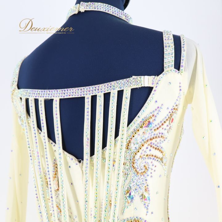 社交ダンス 衣装 ドレス ワンピース ドレス フロート フリル 感 上品 ダンス パーティ デモ 競技 ホワイト系 イエロー系 アイボリー系 かわいい 美しい エレガント おしゃれ コスチューム 競技用 女性用 LLC-HASEGAWATOSO_COM