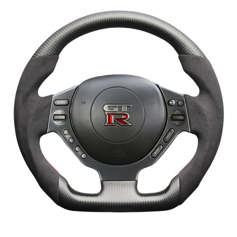 最上位モデル マットリアルカーボン x アルカンターラBK x レッドステッチ 純正交換ガングリップステアリング GT-R R35前中期 H19|12-H28|7 LS303
