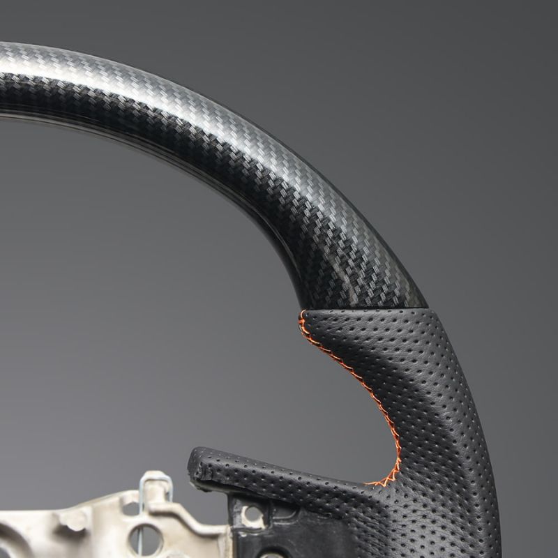高品質の証ユーロステッチ採用 カーボン調xオレンジステッチ