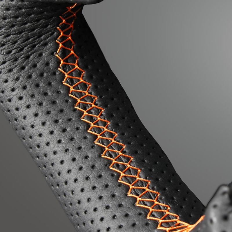 高品質の証ユーロステッチ採用 カーボン調xオレンジステッチ