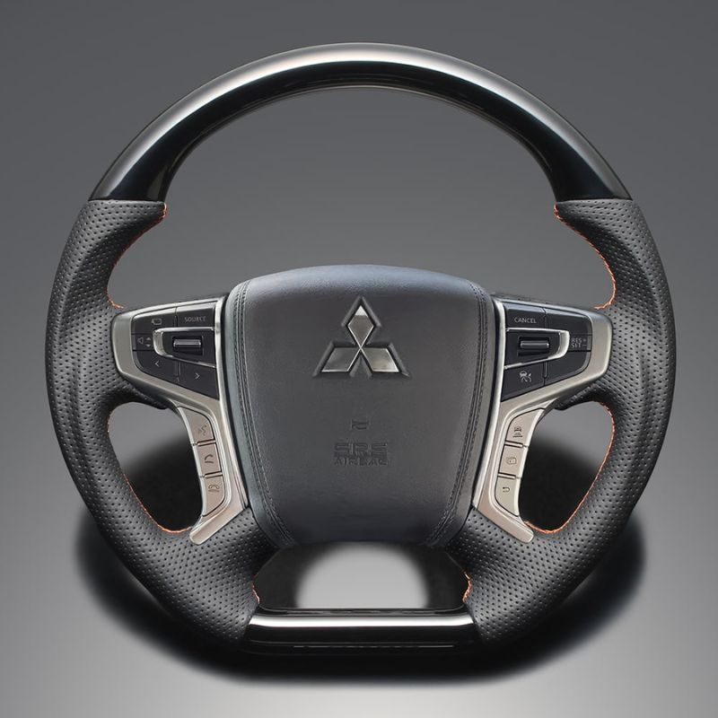 ユーロステッチ採用 ピアノブラックxオレンジステッチ 純正交換ガングリップステアリング アウトランダーPHEV GG系後期 H30 8-R3 12 LS299 GG2 3W