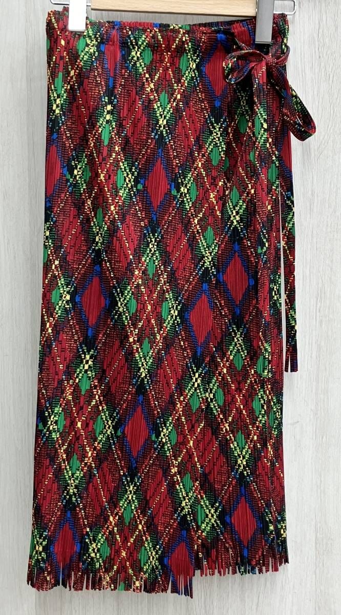 PLEATS PLEASE プリーツプリーズ 巻きスカート PP73-JG665 レッド系 レディース サイズ1 総丈 約68cm ウエスト 約29cm 平置き