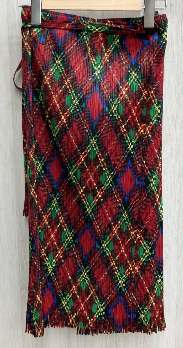 PLEATS PLEASE プリーツプリーズ 巻きスカート PP73-JG665 レッド系 レディース サイズ1 総丈 約68cm ウエスト 約29cm 平置き