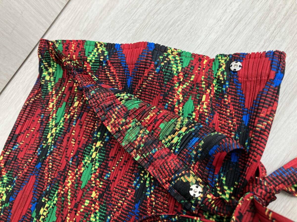 PLEATS PLEASE プリーツプリーズ 巻きスカート PP73-JG665 レッド系 レディース サイズ1 総丈 約68cm ウエスト 約29cm 平置き GULLKHAN_COM