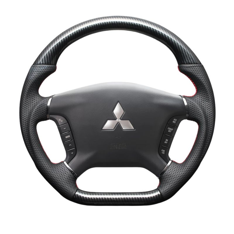 高品質の証ユーロステッチ採用 カーボン調xレッドステッチ 純正交換ガングリップステアリング デリカD5 CV系 前期 H19|1-H30|12 LS298