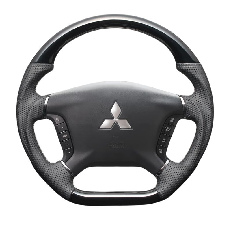 高品質の証ユーロステッチ採用 ピアノブラックxシルバーステッチ 純正交換ガングリップステアリング デリカD5 CV系 前期 H19|1-H30|12 LS297