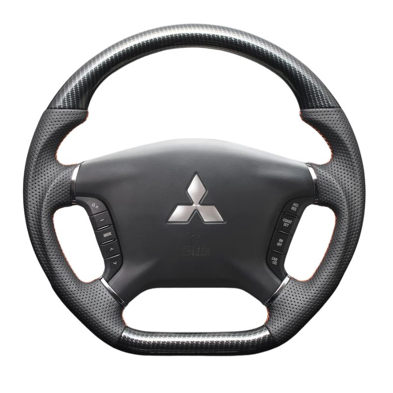 高品質の証ユーロステッチ採用 カーボン調xオレンジステッチ 純正交換ガングリップステアリング デリカD5 CV系 前期 H19|1-H30|12 LS296