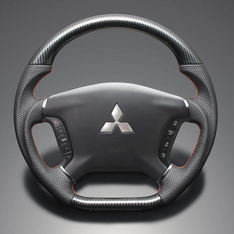 高品質の証ユーロステッチ採用 カーボン調xオレンジステッチ 純正交換ガングリップステアリング デリカD5 CV系 前期 H19 1-H30 12 LS296