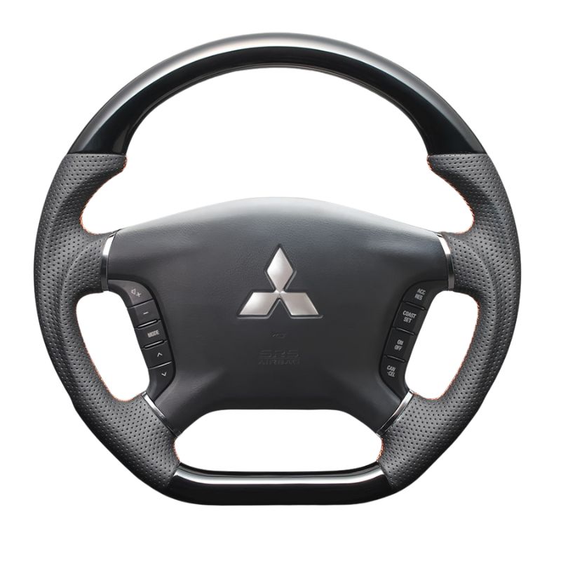 高品質の証ユーロステッチ採用 ピアノブラックxオレンジステッチ 純正交換ガングリップステアリング デリカD5 CV系 前期 H19|1-H30|12 LS295