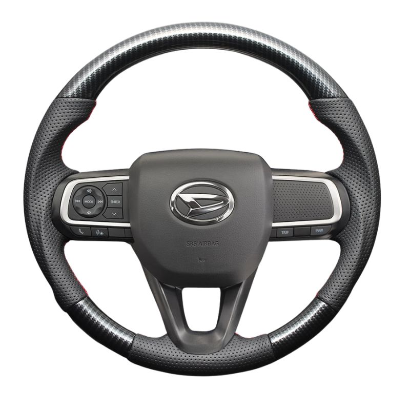 高品質の証ユーロステッチ採用 カーボン調xレッドステッチ 純正交換ガングリップステアリング アトレー S700系 R4|1- LS292