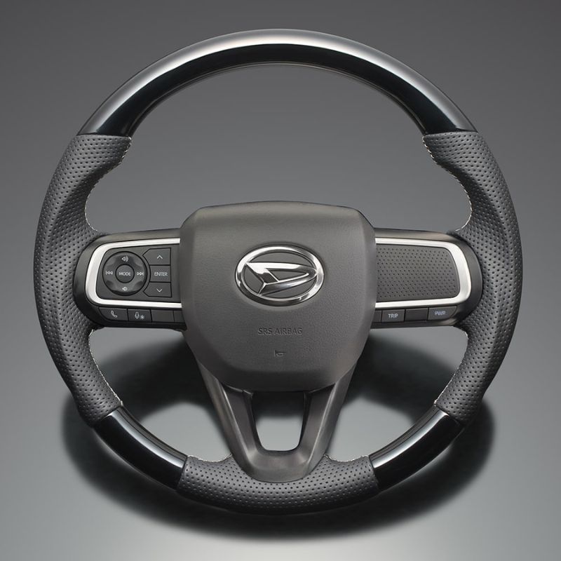 高品質の証ユーロステッチ採用 ピアノブラックxシルバーステッチ 純正交換ガングリップステアリング アトレー S700系 R4 1- LS291