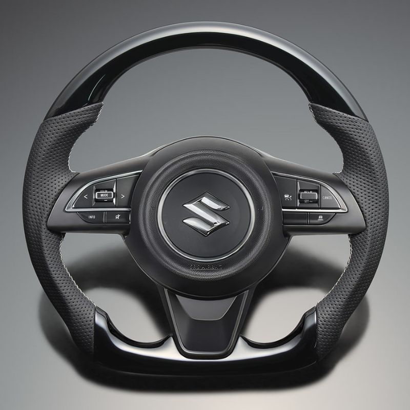 高品質の証ユーロステッチ採用 ピアノブラックxシルバーステッチ 純正交換ガングリップステアリング スイフト スポーツ ZC ZD系 H29 9- LS289