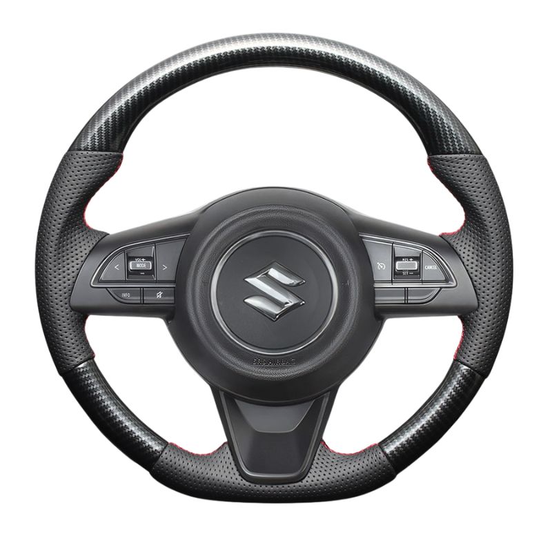 高品質の証ユーロステッチ採用 カーボン調xレッドステッチ 純正交換ガングリップステアリング ジムニー|シエラ|ノマド JB64 H30|7- LS288