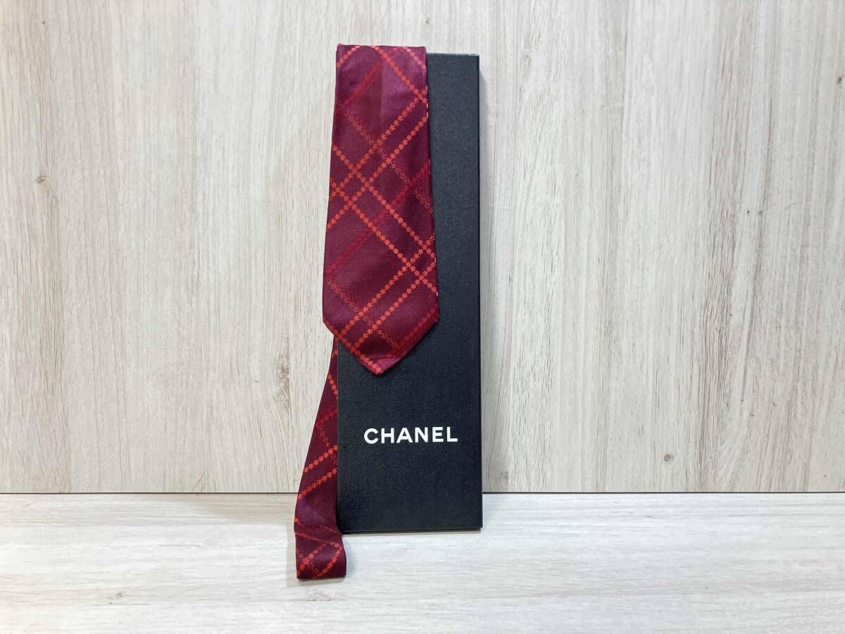 CHANELシャネル|ネクタイ|ワインレッド