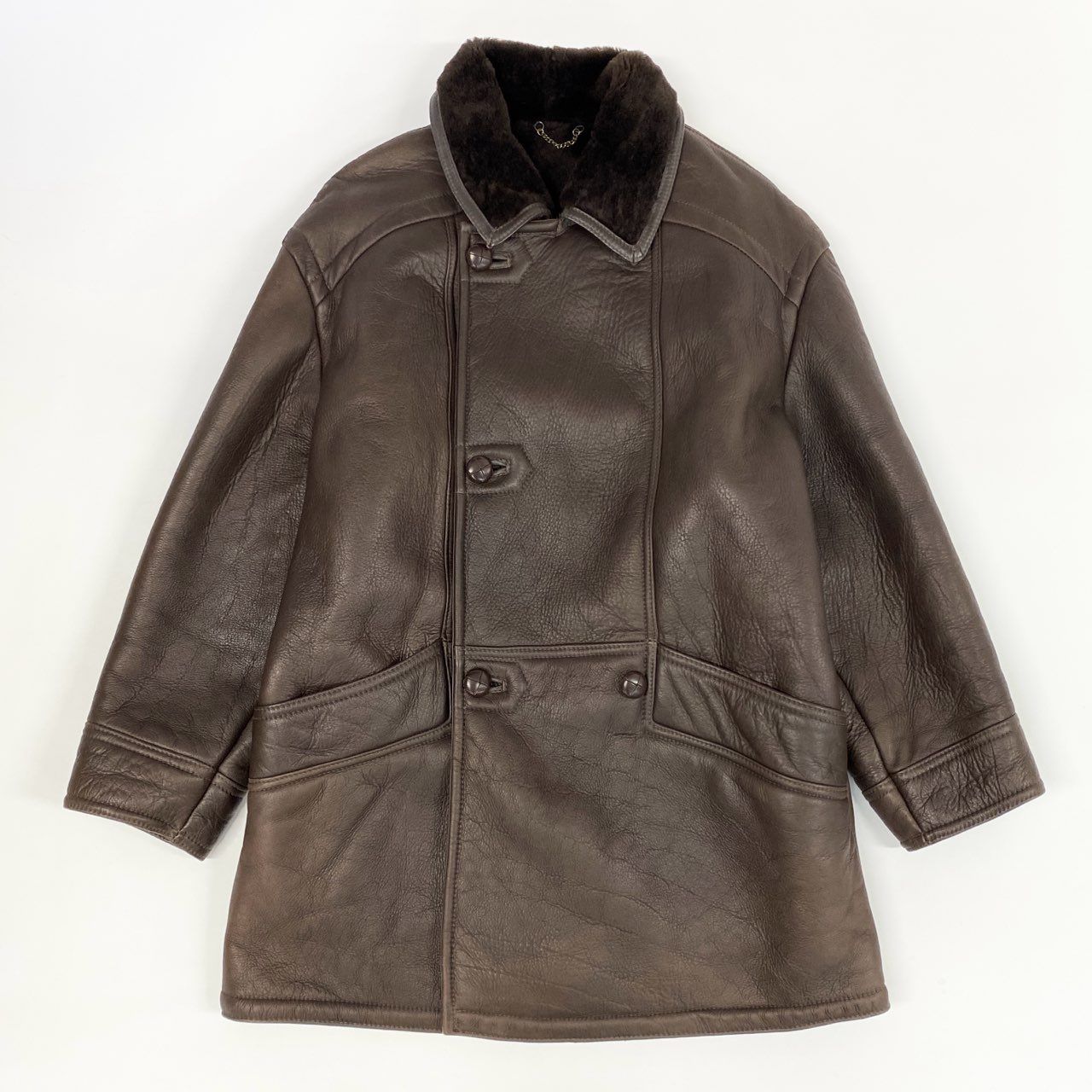 13j29 WOOLEA ムートンジャケット コート リアルラムスキン 羊革 42サイズ ブラウン メンズu02t
