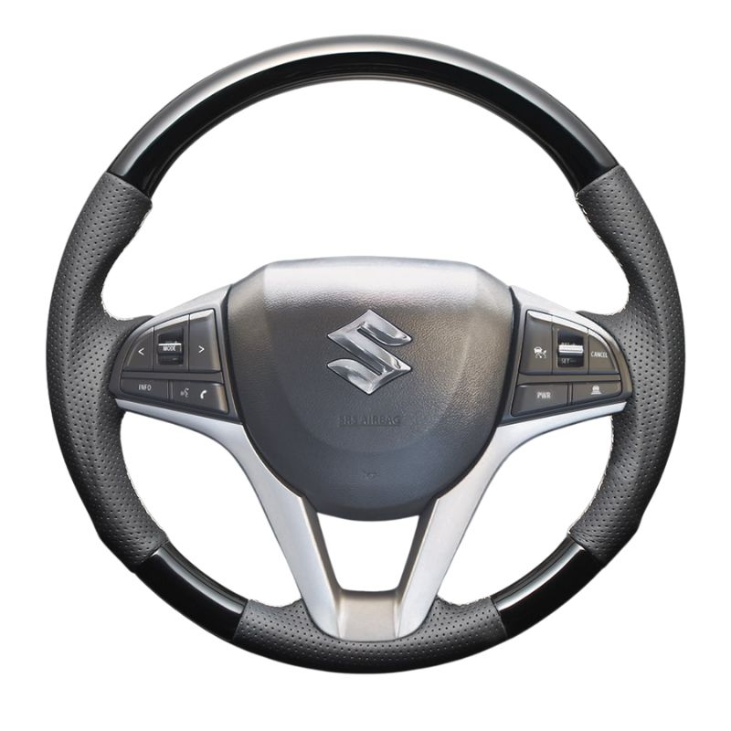 高品質の証ユーロステッチ採用 ピアノブラックxシルバーステッチ 純正交換ガングリップステアリング ハスラー MR52|92 R2|1- LS281