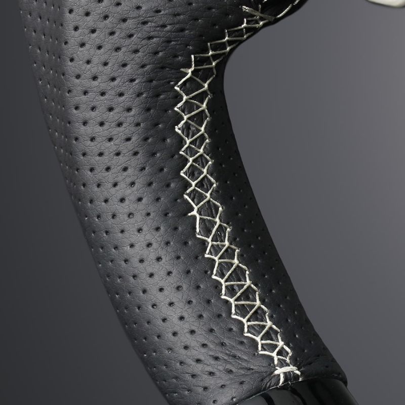 高品質の証ユーロステッチ採用 ピアノブラックxシルバーステッチ 純正交換ガングリップステアリング ハスラー MR52 92 R2 1- LS281 BRIGHTFACE_UK