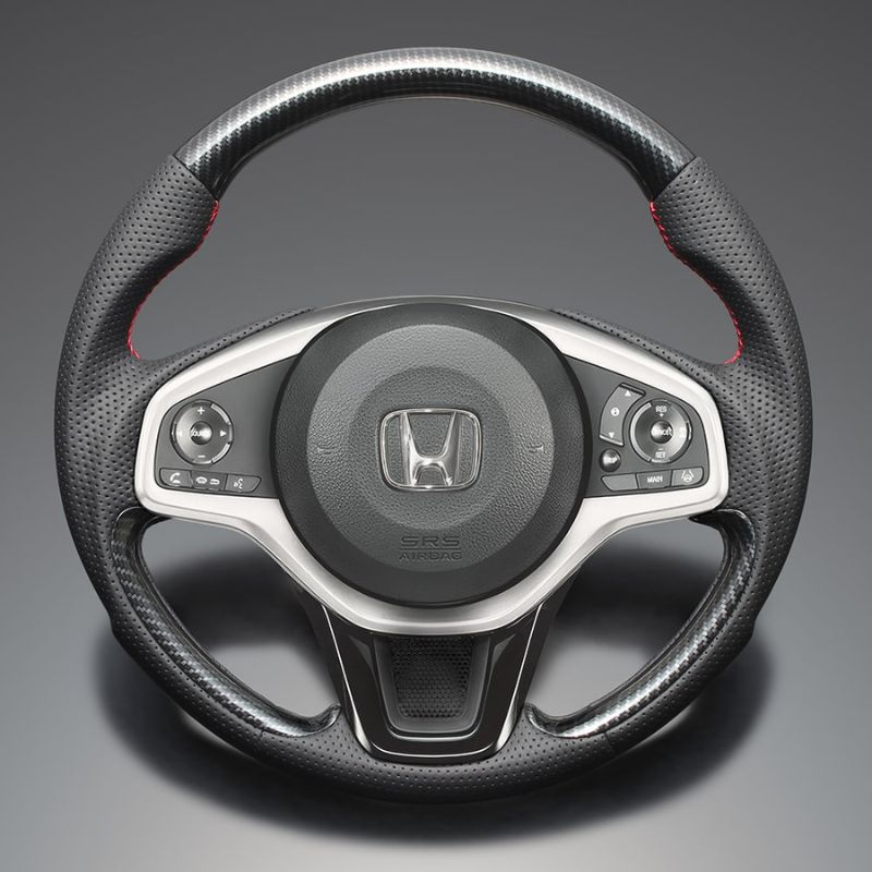 高品質の証ユーロステッチ採用 カーボン調xレッドステッチ 純正交換ガングリップステアリング N-VAN JJ1 2 H30 7- LS278