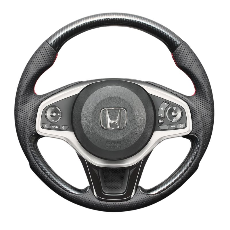 高品質の証ユーロステッチ採用 カーボン調xレッドステッチ 純正交換ガングリップステアリング N-VAN JJ1|2 H30|7- LS278