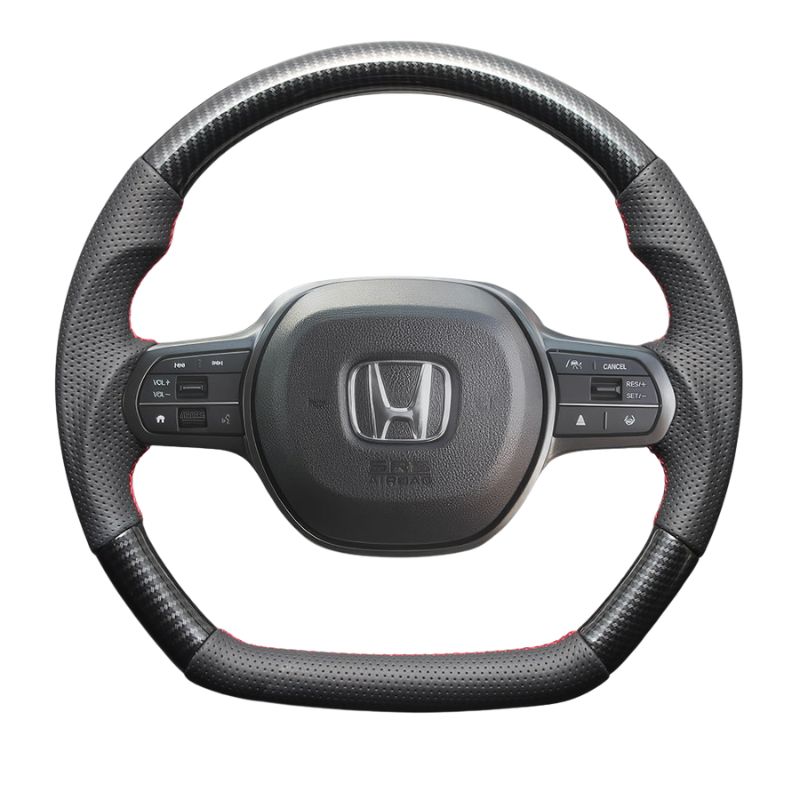 高品質の証ユーロステッチ採用 カーボン調xレッドステッチ 純正交換ガングリップステアリング N-BOX|N-BOXカスタム JF5|6 R5|10- LS276