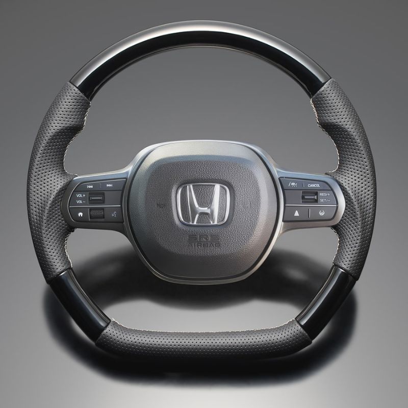 高品質の証ユーロステッチ採用 ピアノブラックxシルバーステッチ 純正交換ガングリップステアリング N-BOX N-BOXカスタム JF5 6 R5 10- LS275