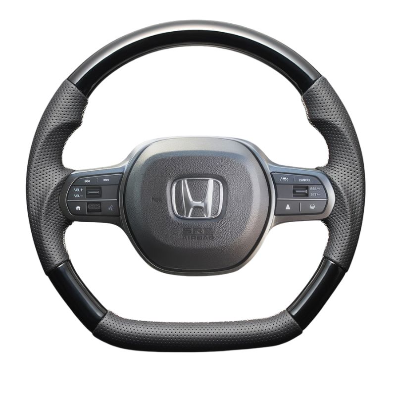 高品質の証ユーロステッチ採用 ピアノブラックxシルバーステッチ 純正交換ガングリップステアリング N-BOX|N-BOXカスタム JF5|6 R5|10- LS275