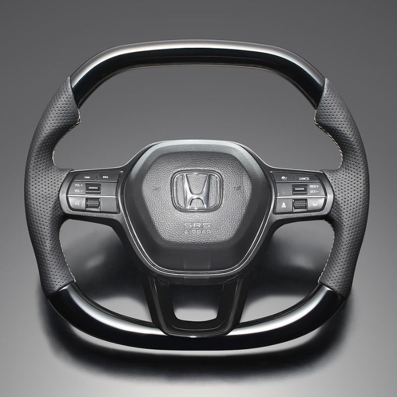 高品質の証ユーロステッチ採用 ピアノブラックxシルバーステッチ 純正交換ガングリップステアリング アコード CY2 R6 3- LS274