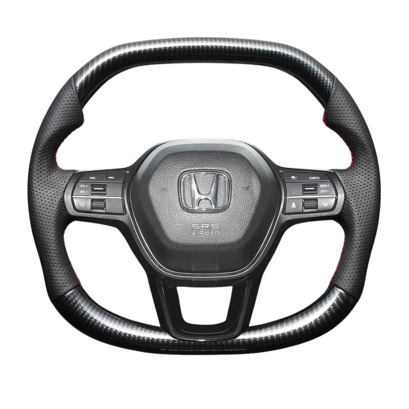 高品質の証ユーロステッチ採用 カーボン調xレッドステッチ 純正交換ガングリップステアリング シビック FL1|4|5 R3|9- LS273