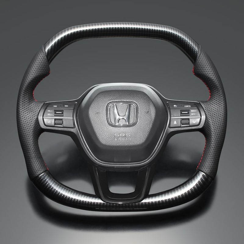 高品質の証ユーロステッチ採用 カーボン調xレッドステッチ 純正交換ガングリップステアリング アコード CY2 R6 3- LS273