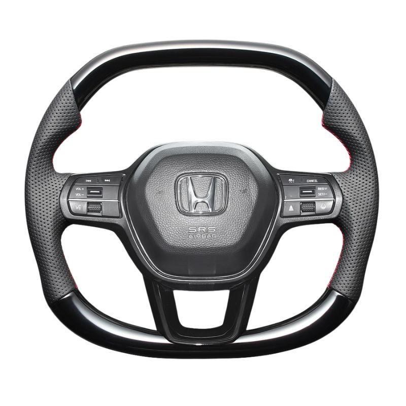 高品質の証ユーロステッチ採用 ピアノブラックxレッドステッチ 純正交換ガングリップステアリング シビック FL1|4|5 R3|9- LS272