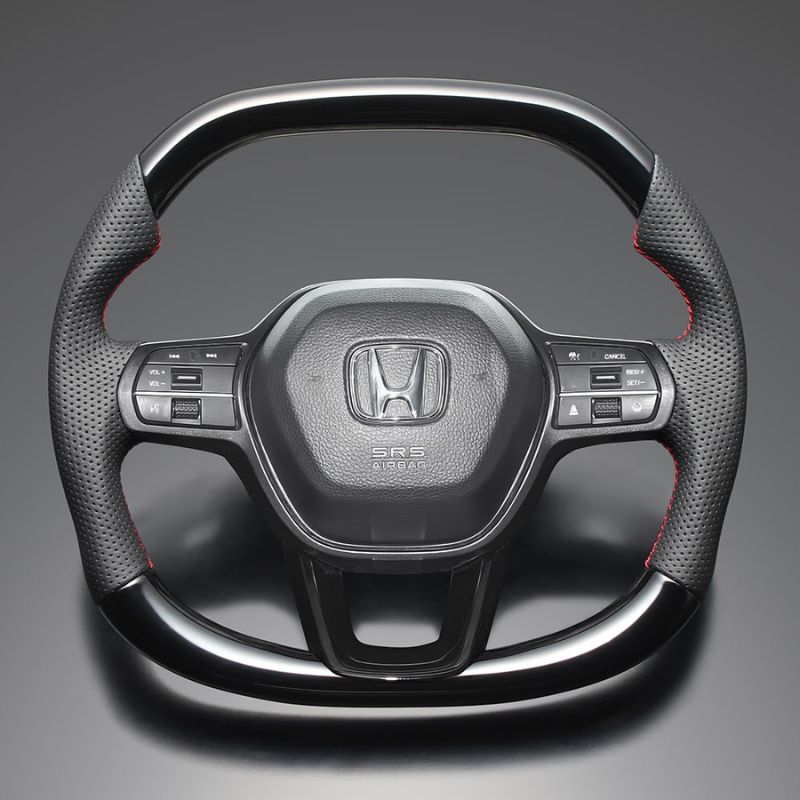 高品質の証ユーロステッチ採用 ピアノブラックxレッドステッチ 純正交換ガングリップステアリング シビック FL1 4 5 R3 9- LS272