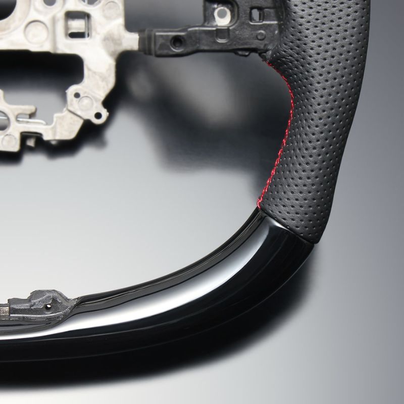 ピアノブラックxレッドステッチ 純正交換ガングリップステアリング