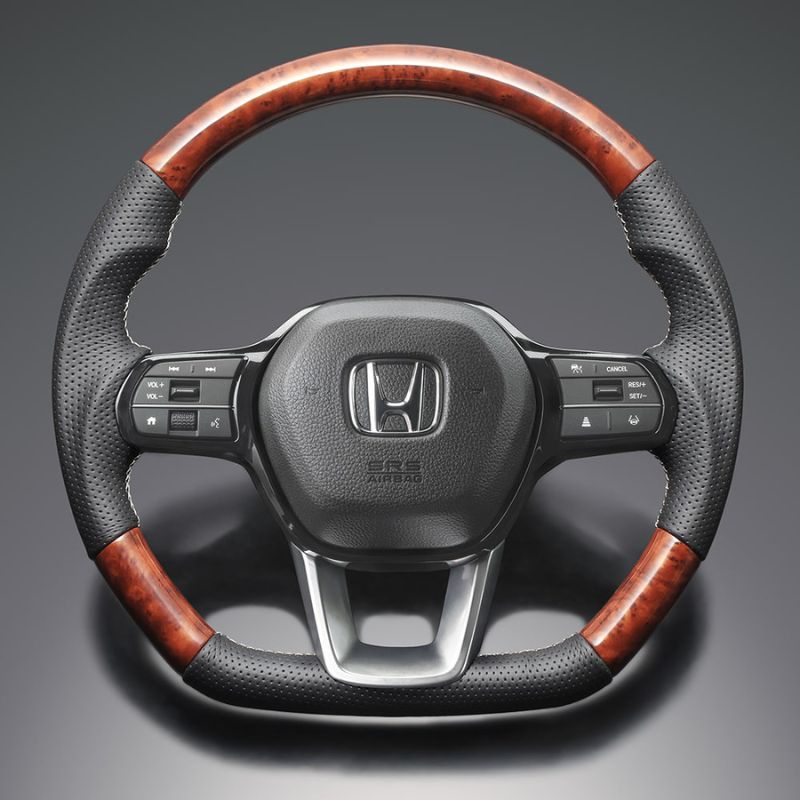 高品質の証ユーロステッチ採用 茶木目 x シルバーステッチ 純正交換ガングリップステアリング CR-V ZC8 R6 7- LS268